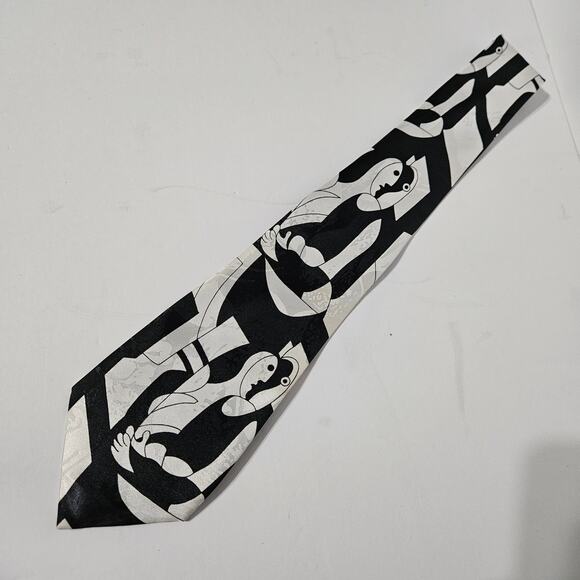 Pablo Picasso Style Neck Tie Enigma Handmade Black White Faces - Picture 1 of 6